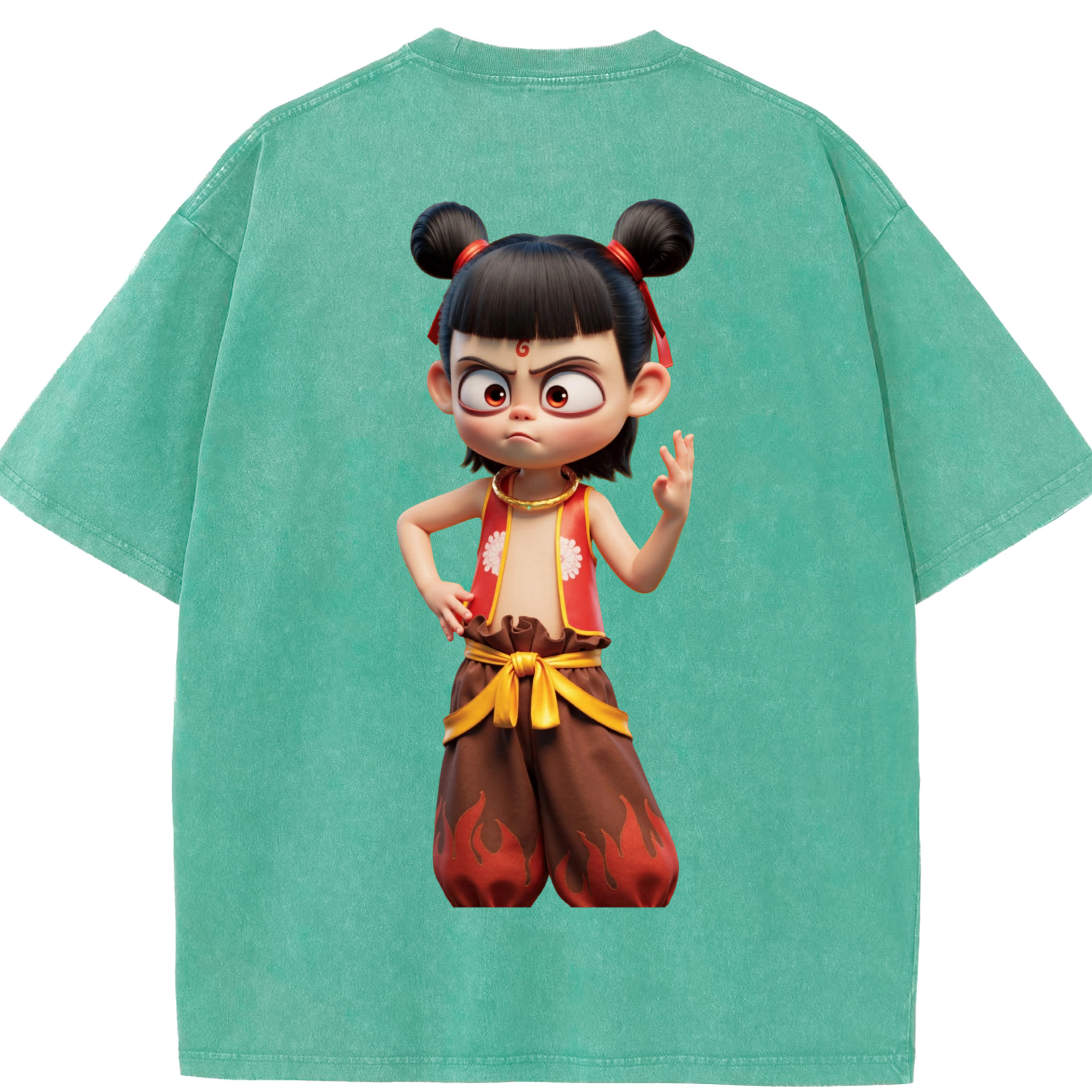 （画像用） Ne Zha 2 ナタ 魔童の大暴れ 綿100% ヴィンテージ風 半袖Tシャツ（背面プリント）